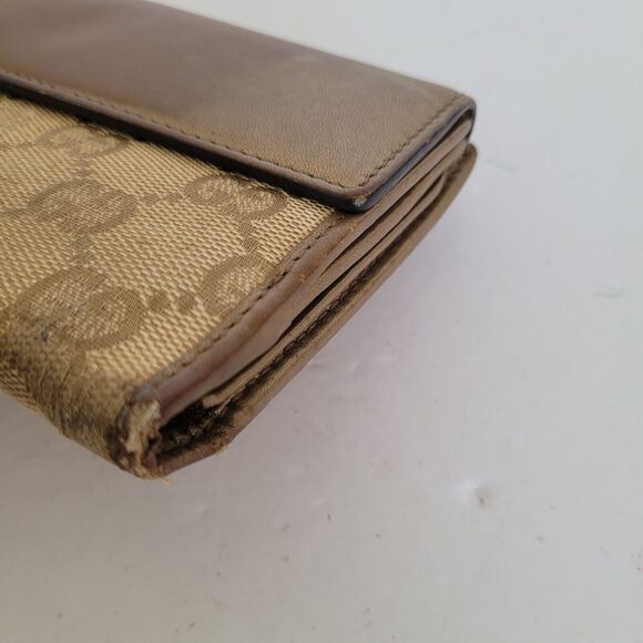 GUCCI Signature Heart Wallet Purse Leather Canvas Clutch Large Beige Tan Fair - Picture 12 of 12